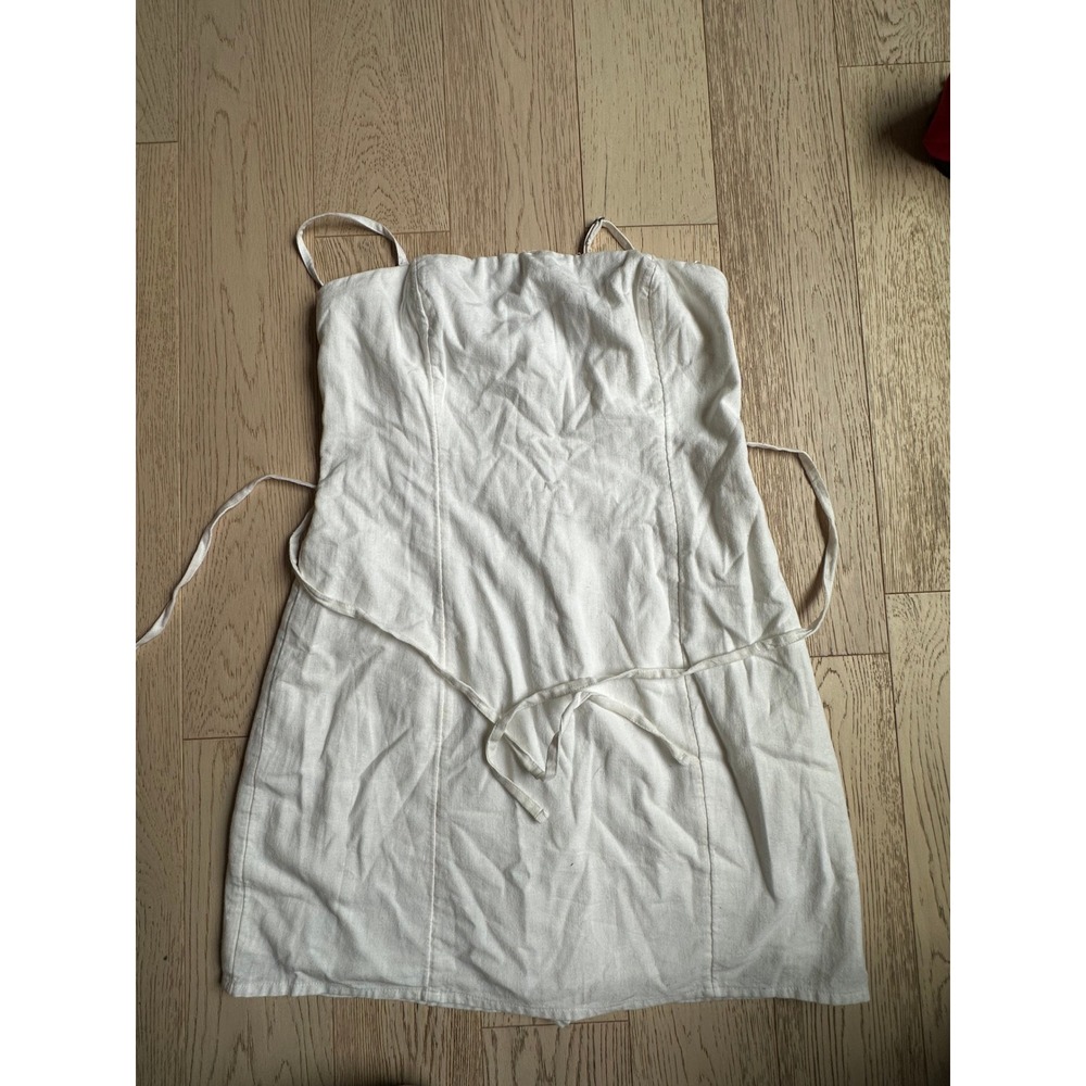 Abercrombie & Fitch White Linen Blend Smocked Back Mini Dress Women Medium